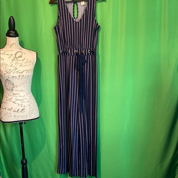 Wrapper Pants - Wrapper Blue Striped Jumpsuit with Wide Leg Design